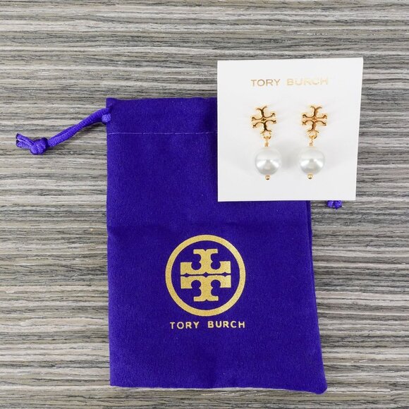 Tory Burch Faux Pearl Logo Drop Earrings New Ivory/Tory Gold OS - Picture 10 of 12